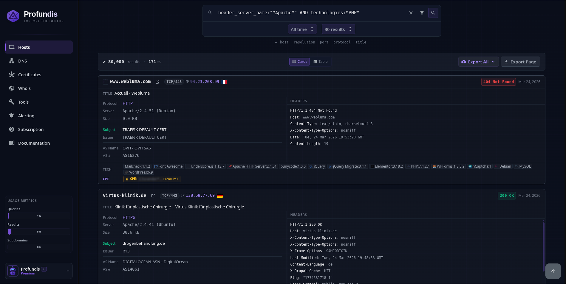 Host search results